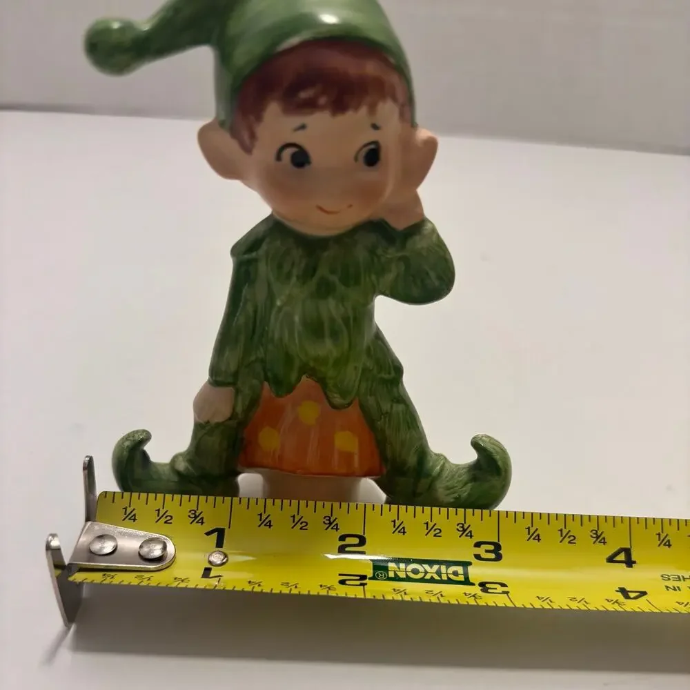 Vintage 1950s Lefton Elf Pixie Sitting on a Mushroom Figurine